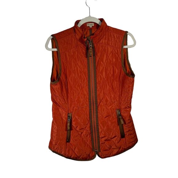 Cremieux Orange Quilted Vest Full Zip Preppy Equestrian Western Outdoor Mens Sm - Picture 1 of 6